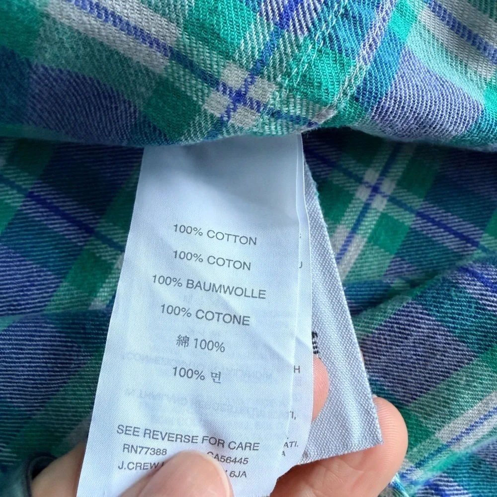 J. Crew Flannel Boy Shirt in Green and Blue Plaid Size 4